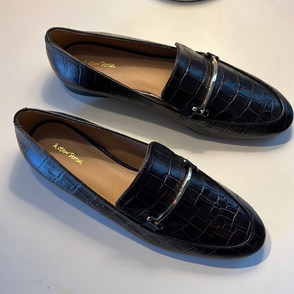 & Other Stories Croc Embossed Leather Loafers
